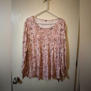 Women’s Floral Pink Pleated Long Sleeve Top Size XXL NWT